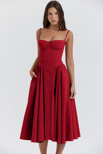 Anara – Midi Dress with Gathered Full Skirt