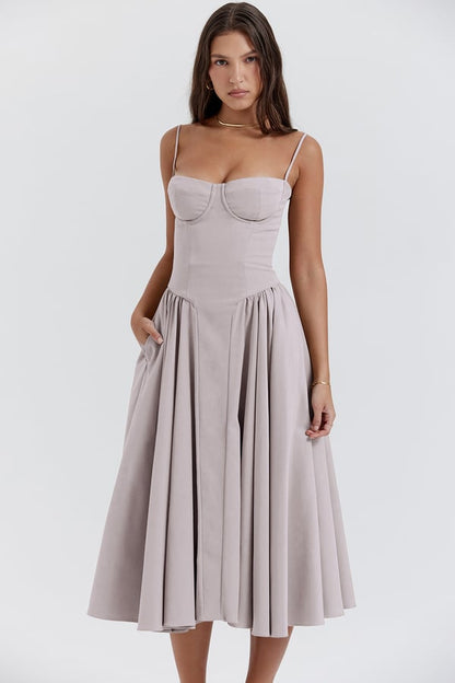 Anara – Midi Dress with Gathered Full Skirt