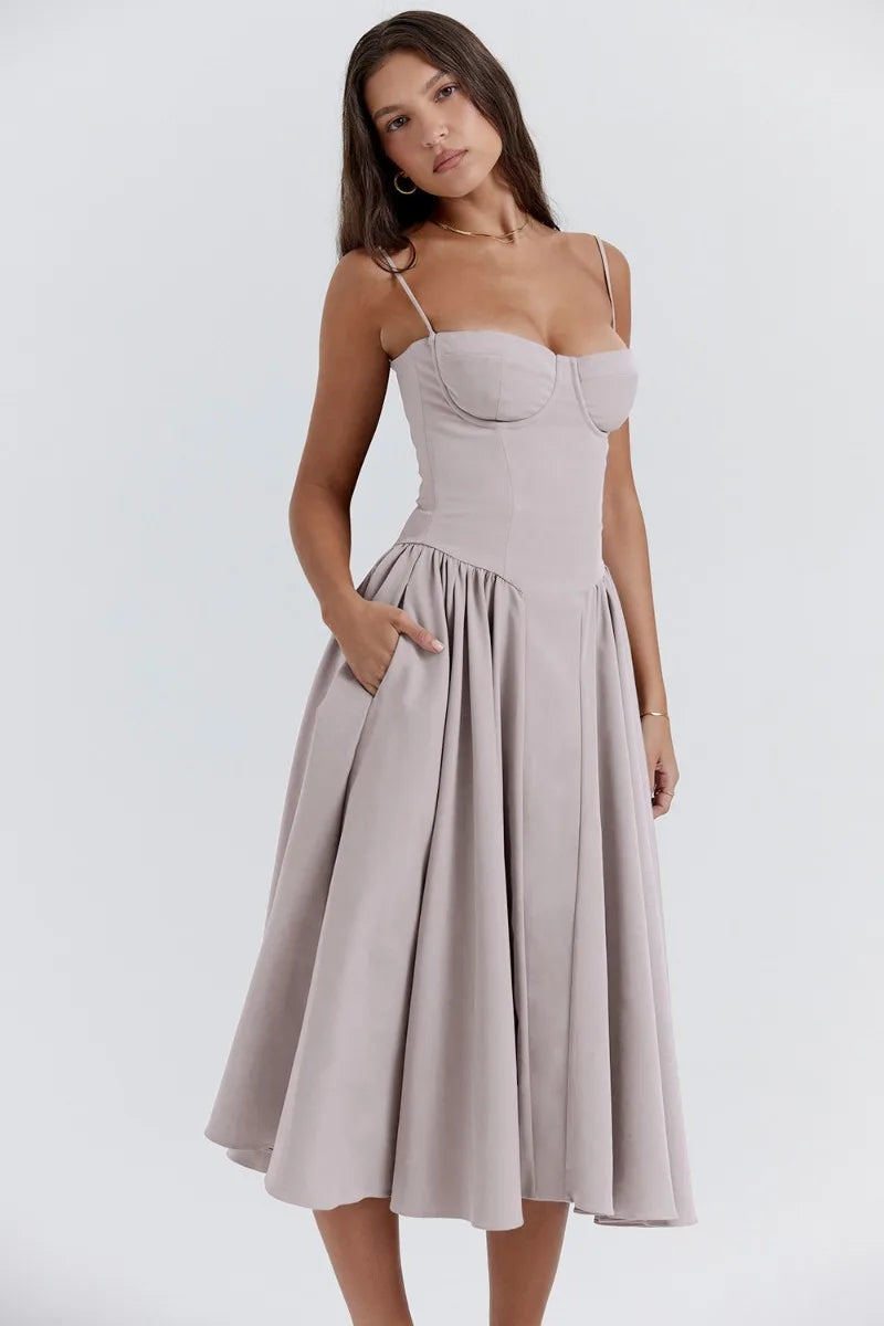 Anara – Midi Dress with Gathered Full Skirt