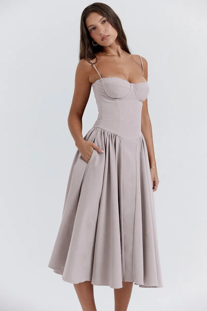 Anara – Midi Dress with Gathered Full Skirt