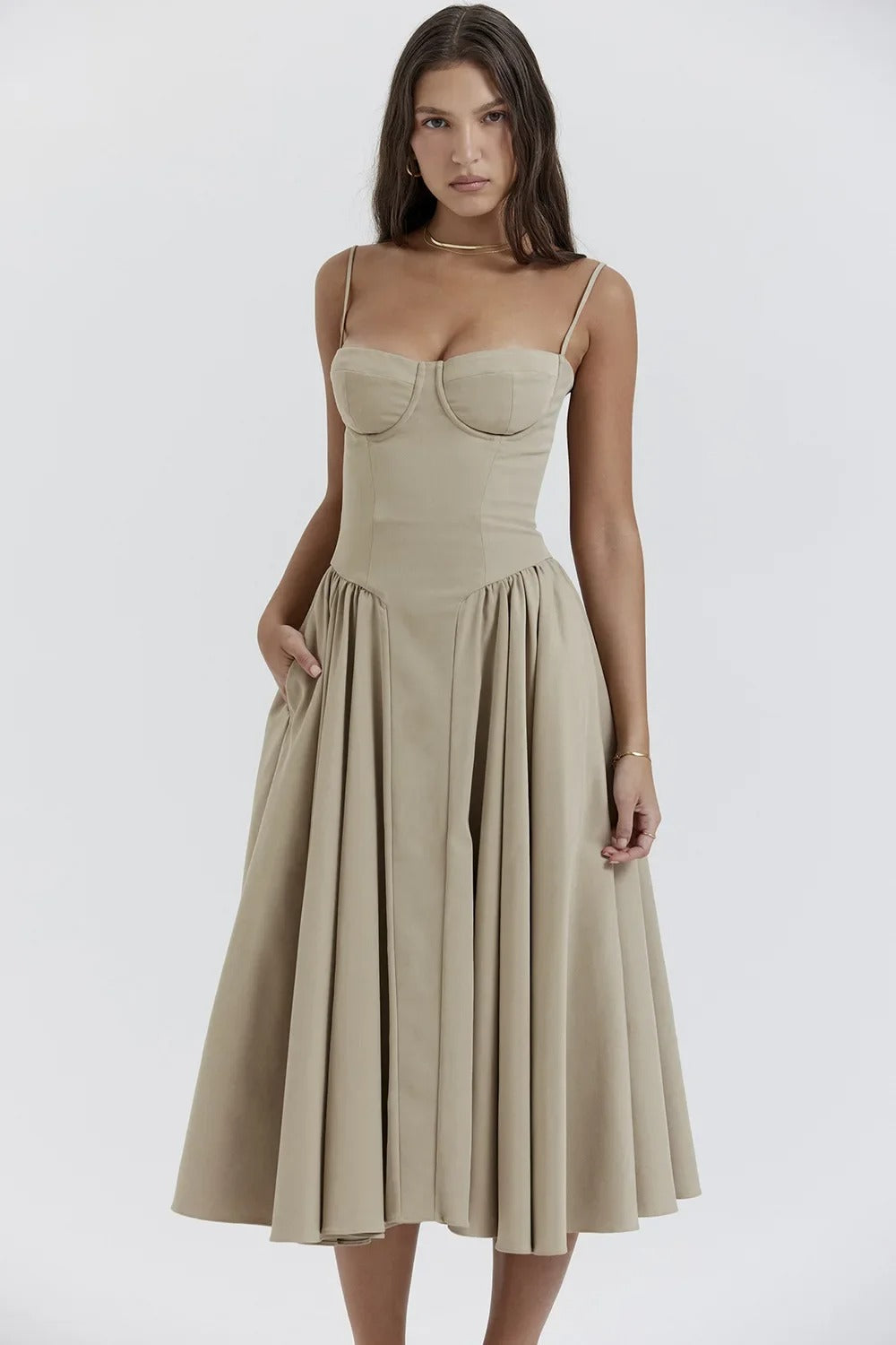 Anara – Midi Dress with Gathered Full Skirt