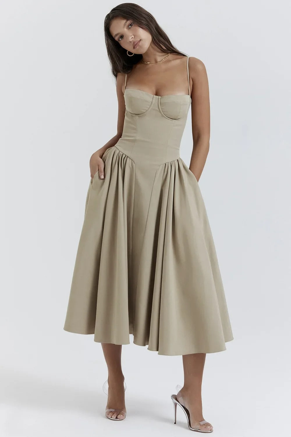 Anara – Midi Dress with Gathered Full Skirt