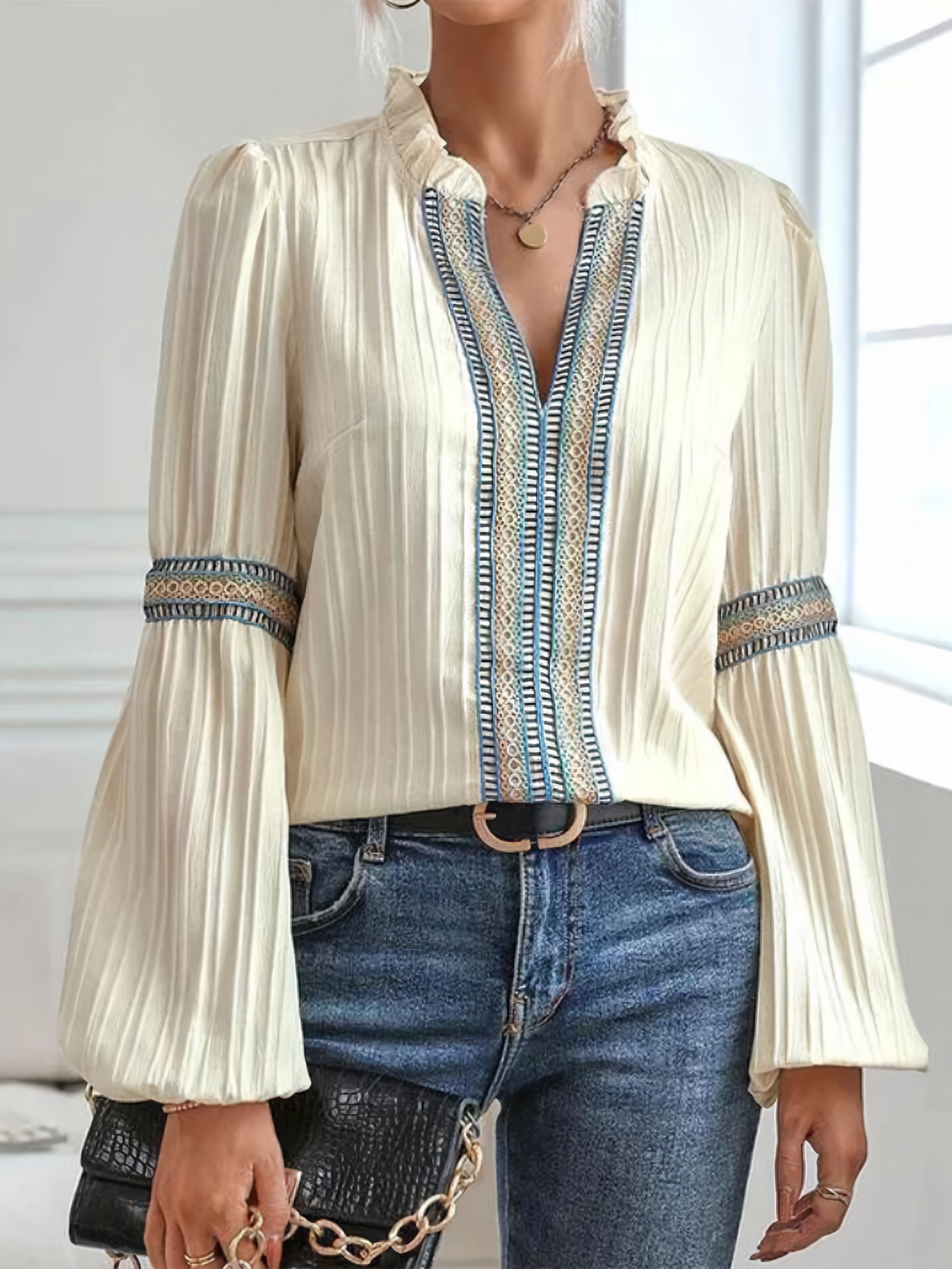 Annabella Blouse | Long Sleeve V-Neck Ruffle Blouse