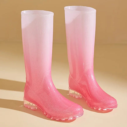 StormGlow | Stylish Waterproof Gradient Pink to White Rain Boots Women