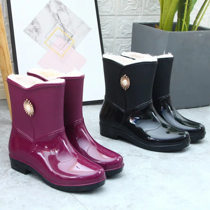AquaShield | Stylish Waterproof PVC Mid-Tube Rain Boots for Women