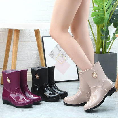 AquaShield | Stylish Waterproof PVC Mid-Tube Rain Boots for Women