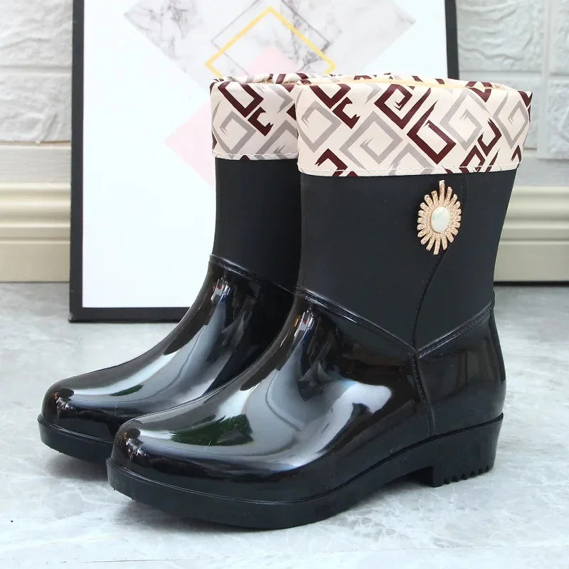 AquaShield | Stylish Waterproof PVC Mid-Tube Rain Boots for Women