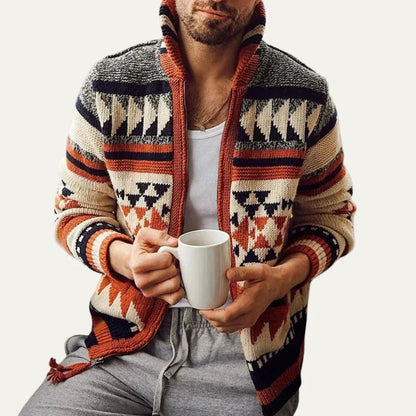 Men’s Geometric Knit High Collar Zip Cardigan