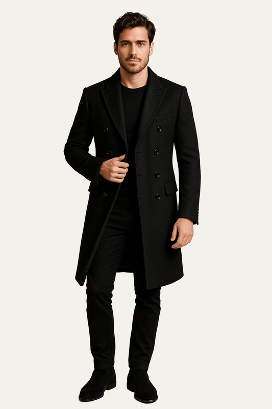 Men’s Formal Classic Double-Breasted Long Overcoat