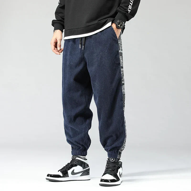 Relaxed Fit Corduroy Pants Elastic Bottom Joggers