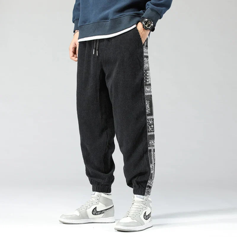 Relaxed Fit Corduroy Pants Elastic Bottom Joggers - BritishElegance