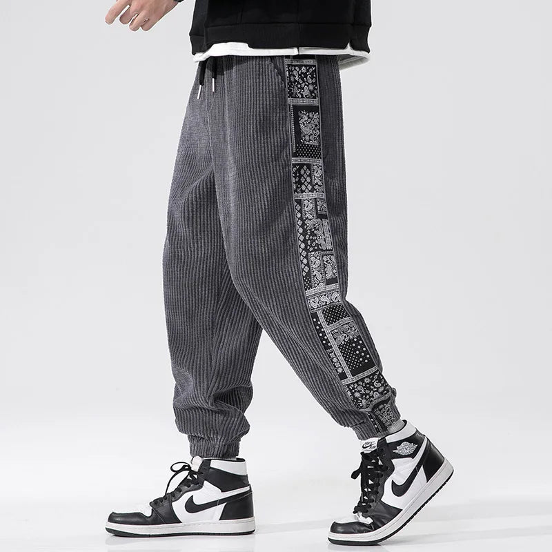 Relaxed Fit Corduroy Pants Elastic Bottom Joggers