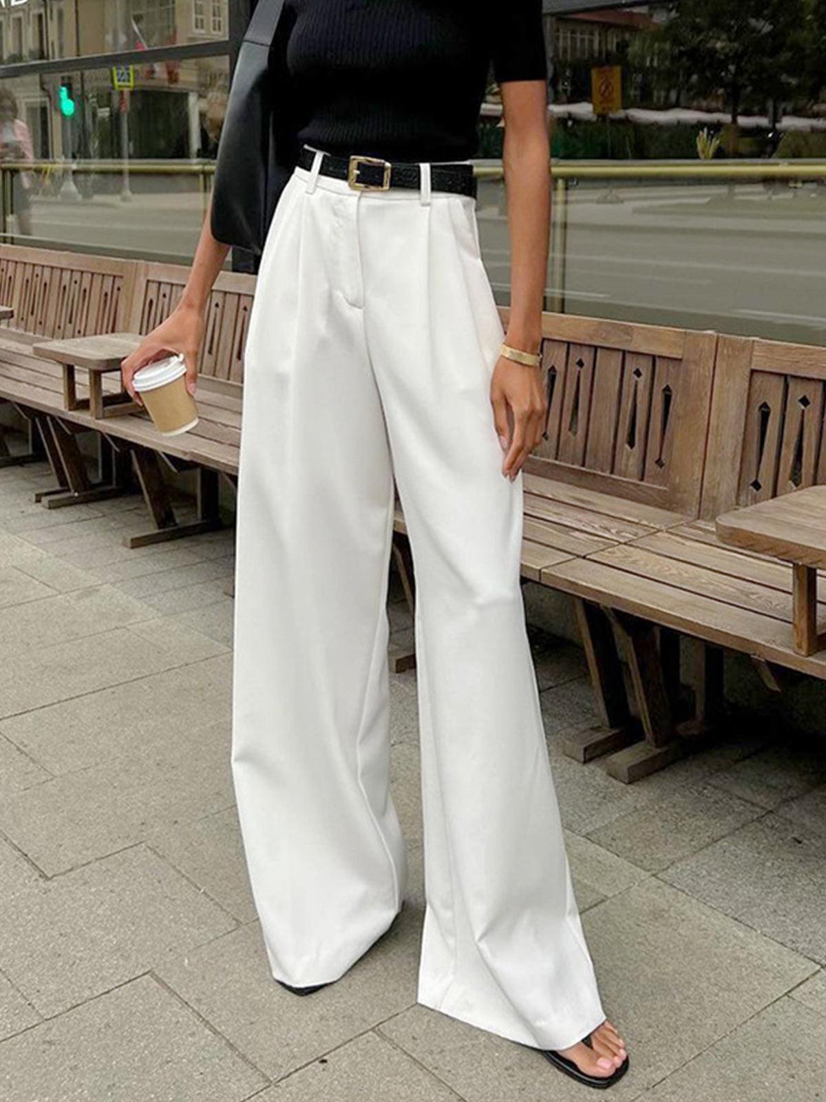 Floral High-Waist Flowy Wide Leg Pants for Women - BritishElegance