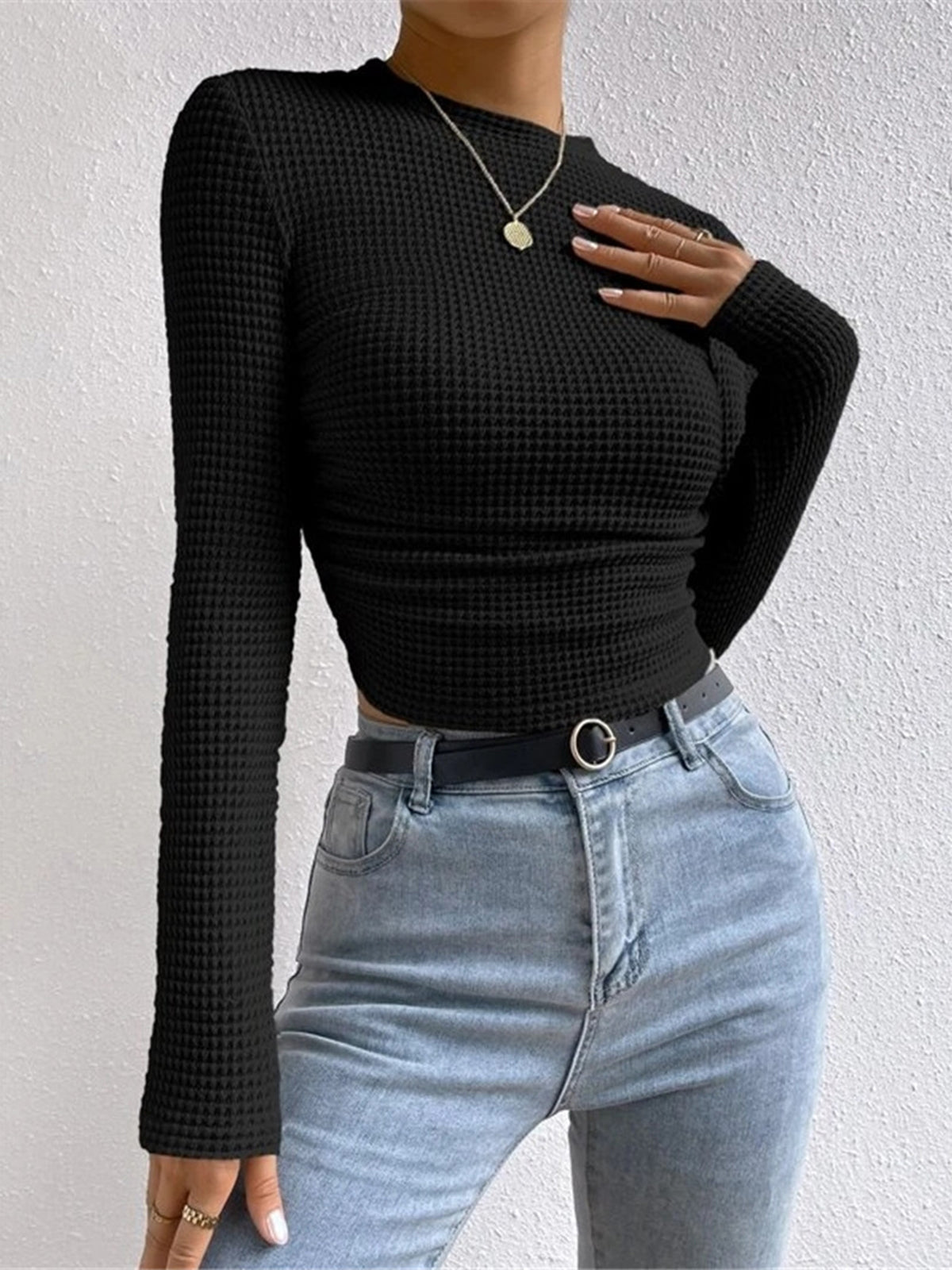 Soft Women's Waffle Long Sleeve Fitted Top