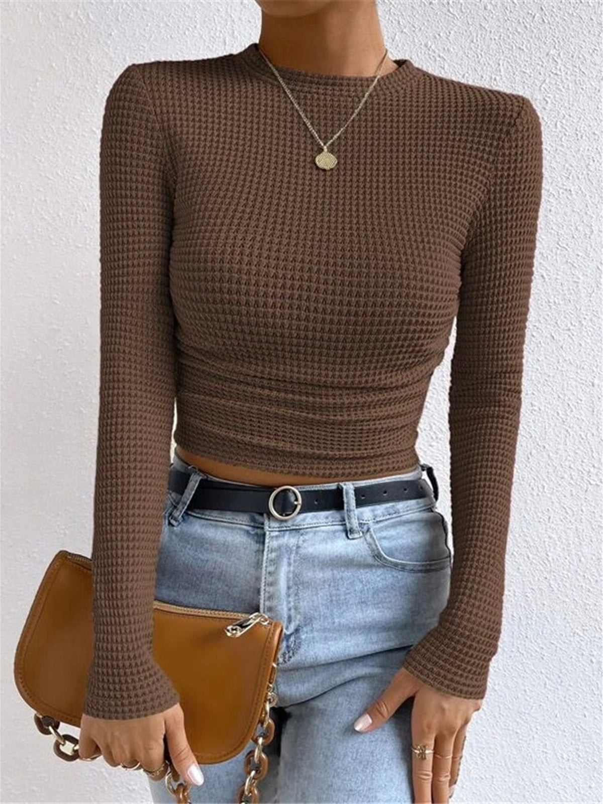Soft Women's Waffle Long Sleeve Fitted Top
