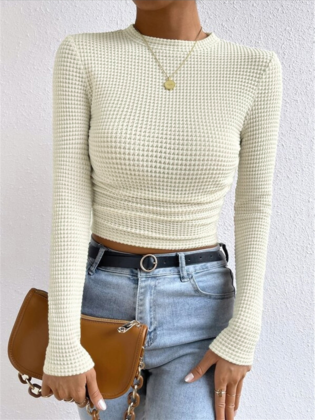 Soft Women's Waffle Long Sleeve Fitted Top - BritishElegance