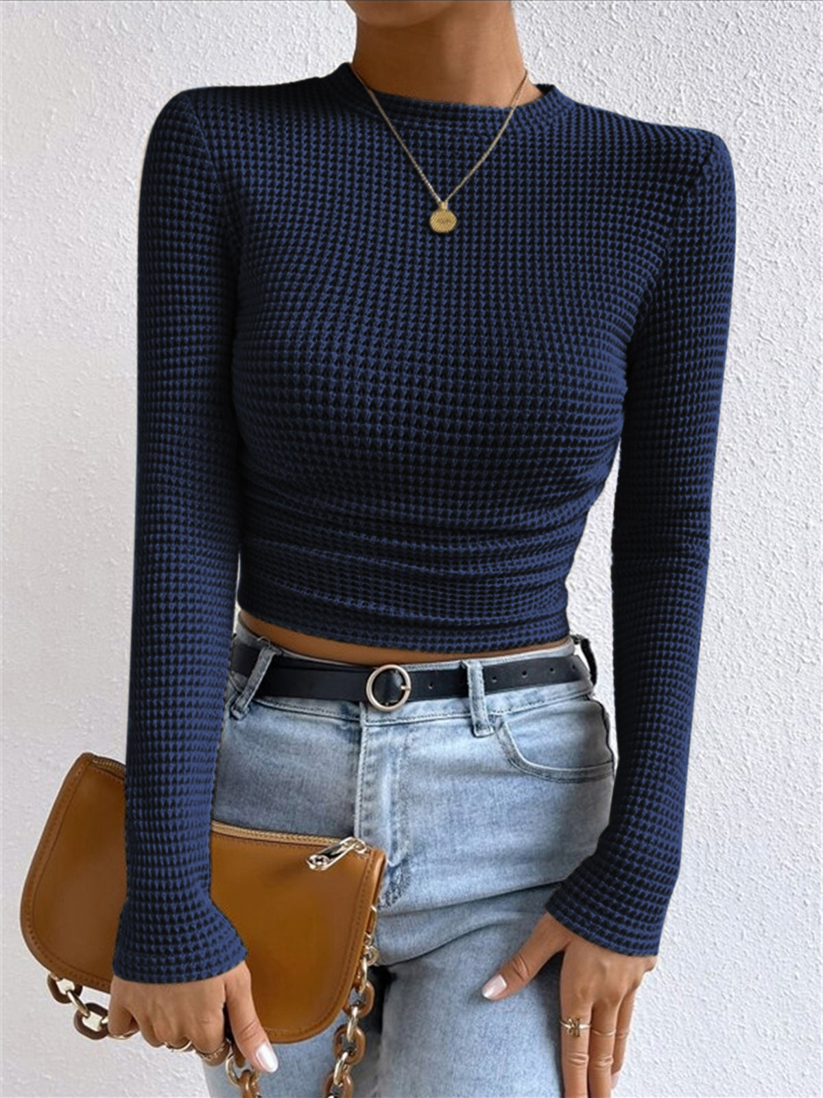 Soft Women's Waffle Long Sleeve Fitted Top