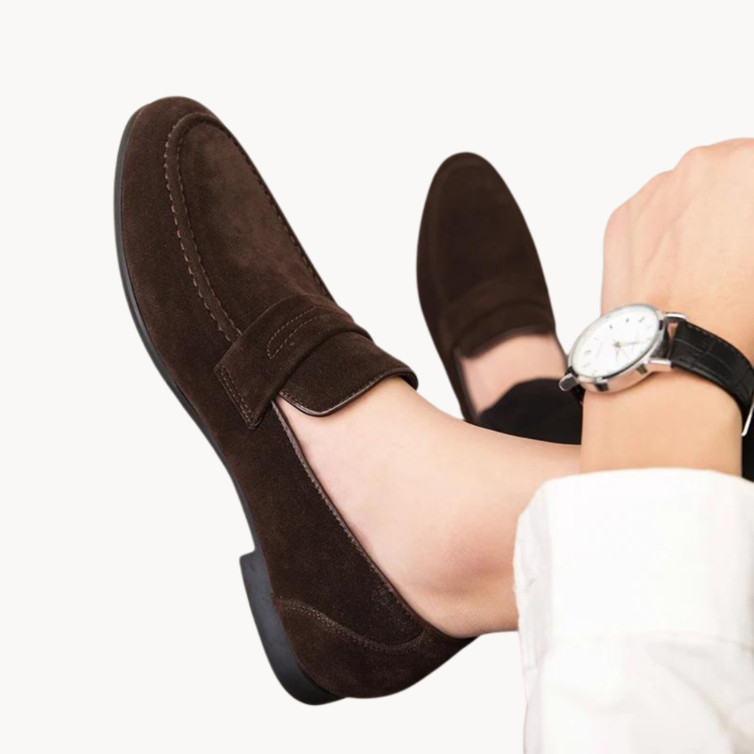 Men’s Classic Suede Penny Loafers with Chunky Contrast Sole