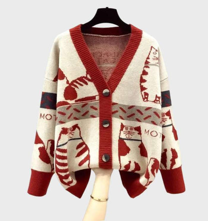 Cozy Women's Kitten Sweater Cardigan with Buttons - BritishElegance