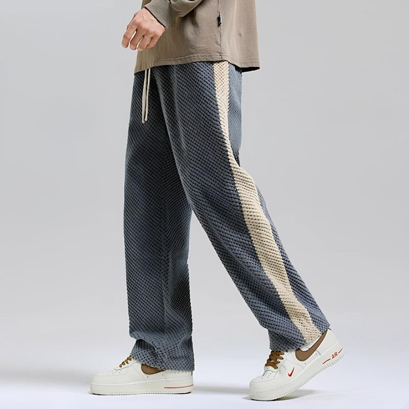 Comfortable Men's Wide Leg Sweatpants with Side Stripes - BritishElegance