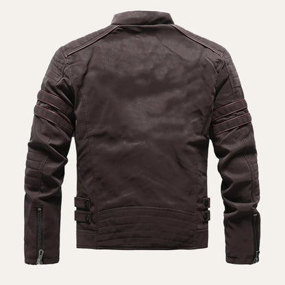 Men’s Faux Leather Racer Jacket with Quilted Trim