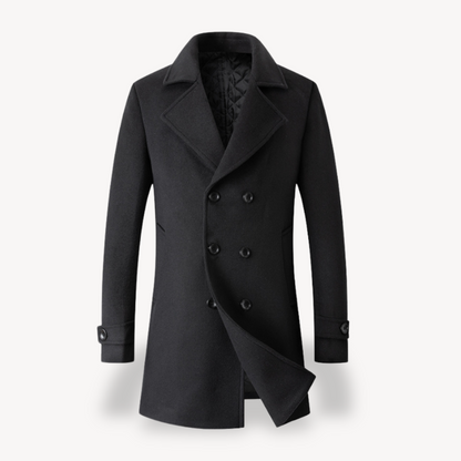 Men’s Wool Trench Coat Double-Breasted in Navy Blue, Gray, Camel, Black