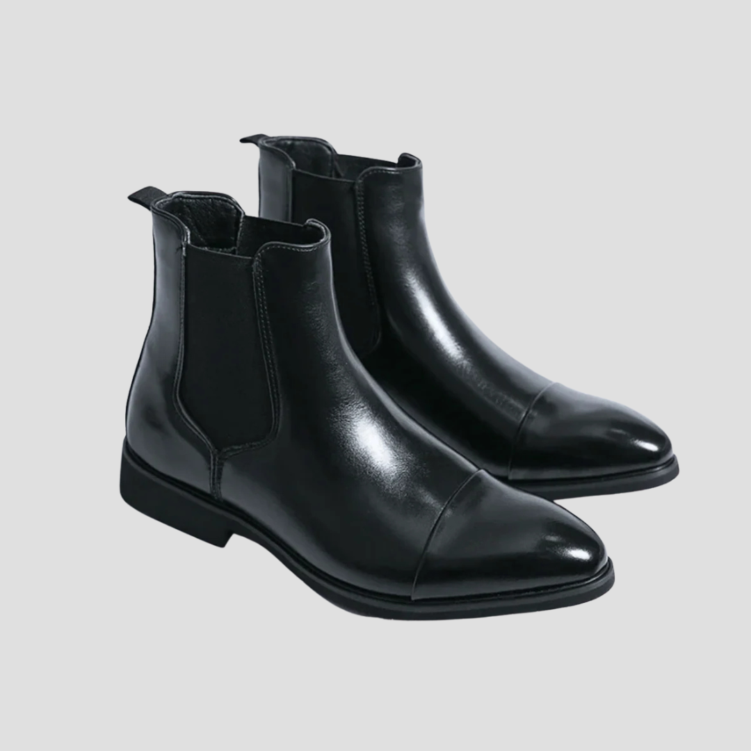 Men’s Polished Leather Chelsea Boots with Red Sole
