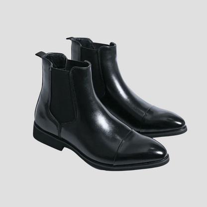 Men’s Polished Leather Chelsea Boots with Red Sole