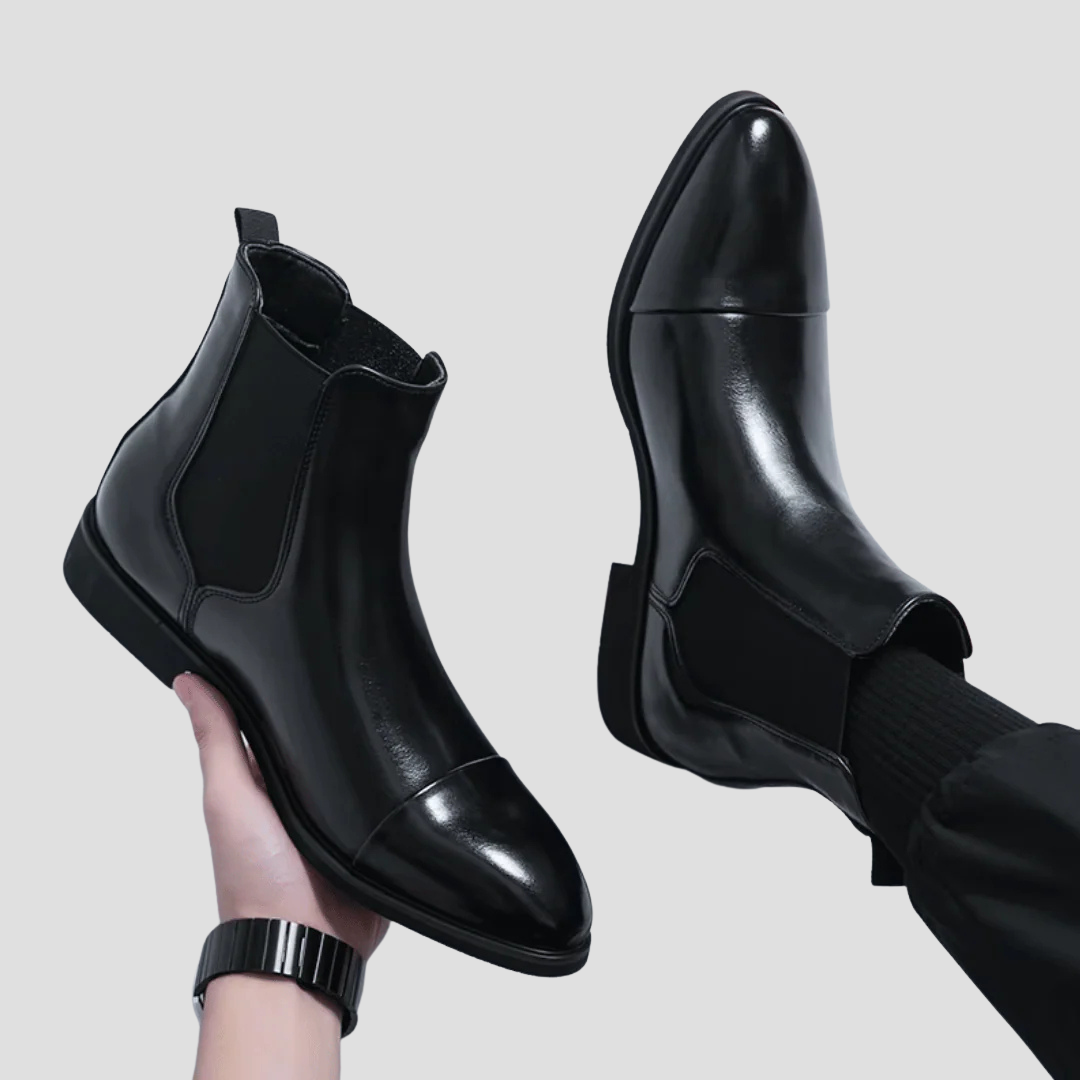 Men’s Polished Leather Chelsea Boots with Red Sole
