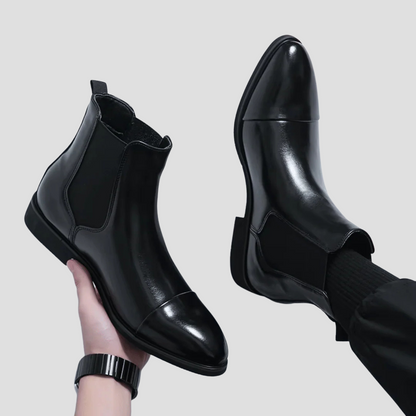 Men’s Polished Leather Chelsea Boots with Red Sole