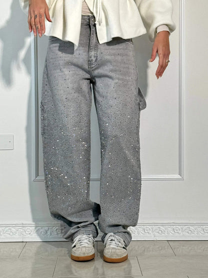 Beatrix – Glitter Wide-Leg Denim Jeans