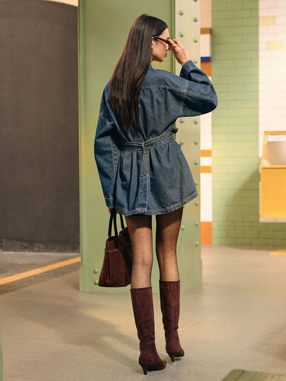 Clea | Belted Cargo Denim Polo Jacket