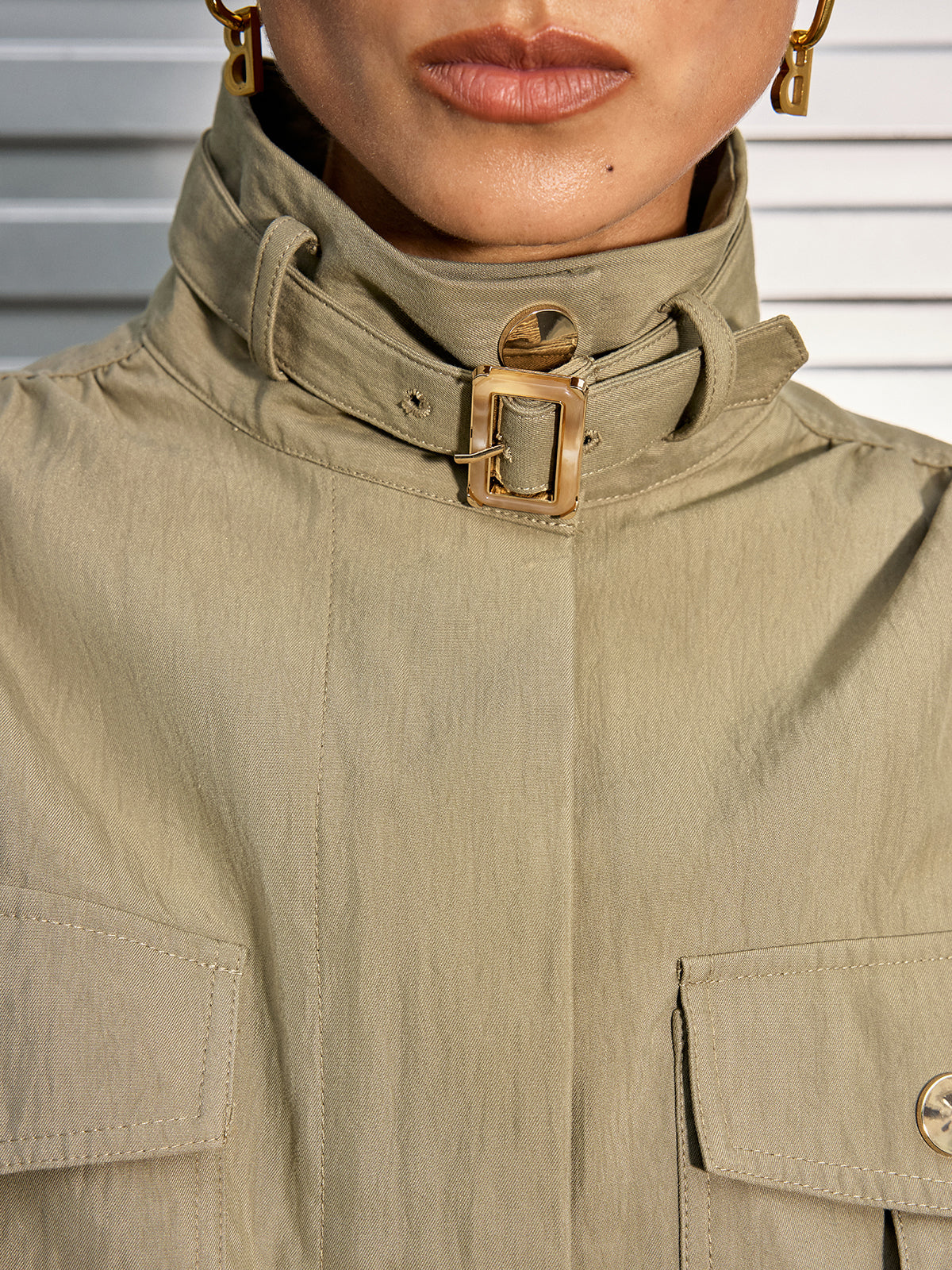 Celina | Belted Collar Cotton Blend Cropped Jacket