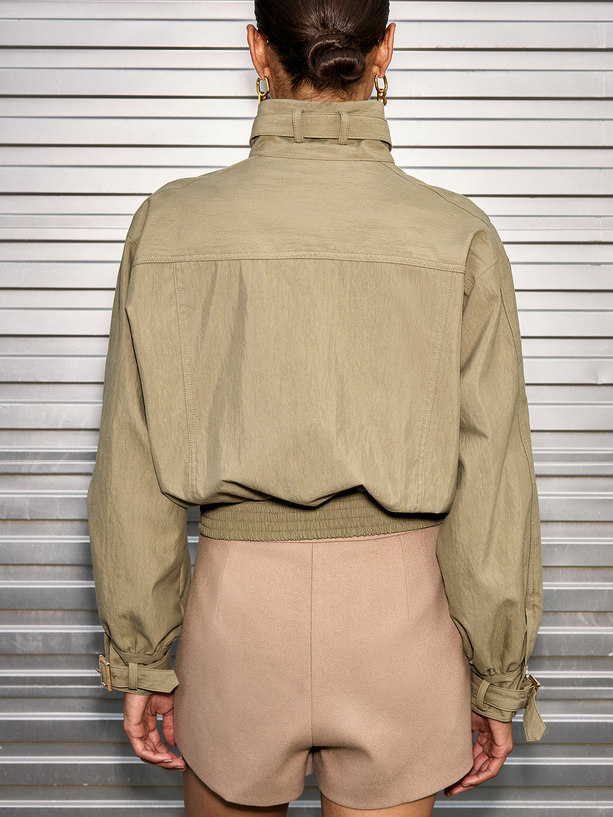Celina | Belted Collar Cotton Blend Cropped Jacket