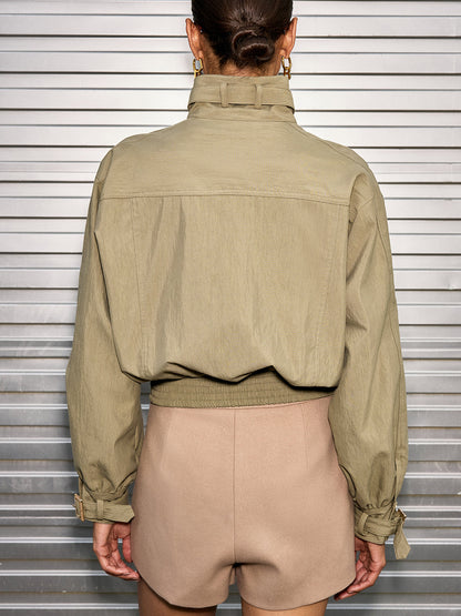 Celina | Belted Collar Cotton Blend Cropped Jacket