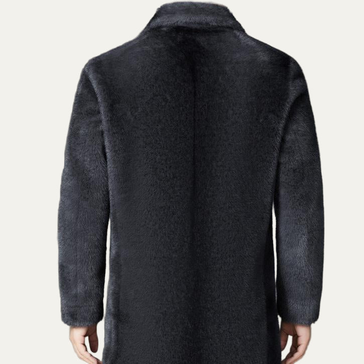 Men’s Double Breasted Faux Fur Mid Length Coat