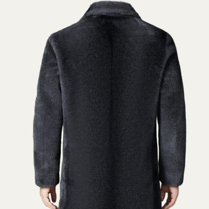 Men’s Double Breasted Faux Fur Mid Length Coat