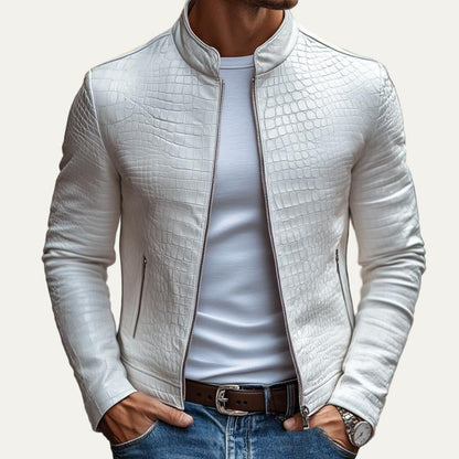 Men’s Crocodile-Texture Leather Jacket