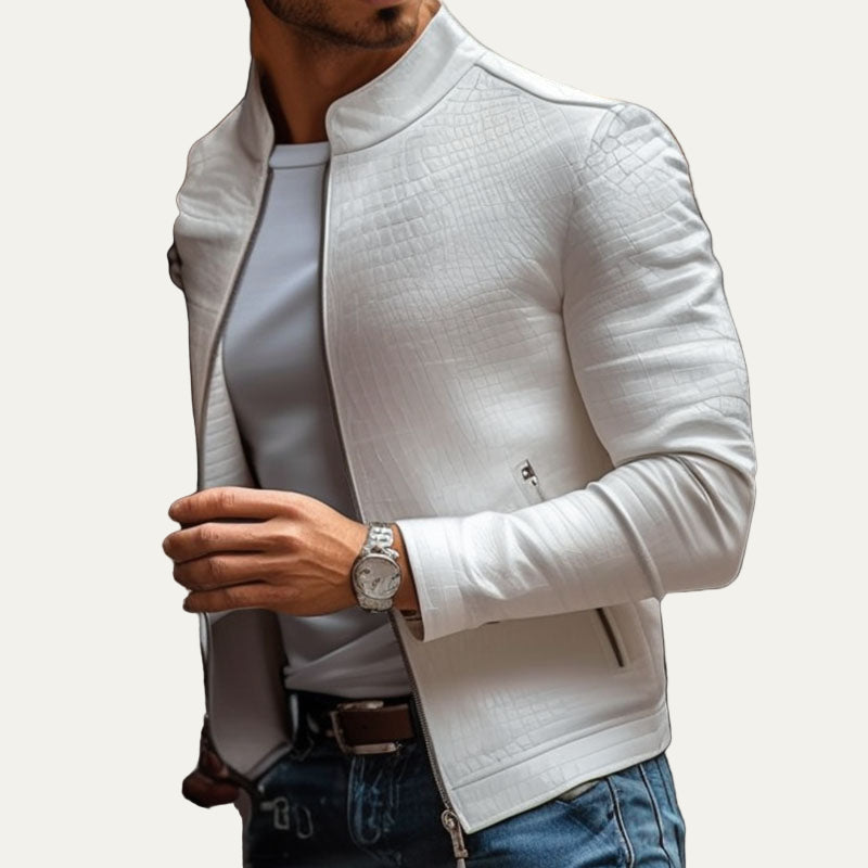 Men’s Crocodile-Texture Leather Jacket