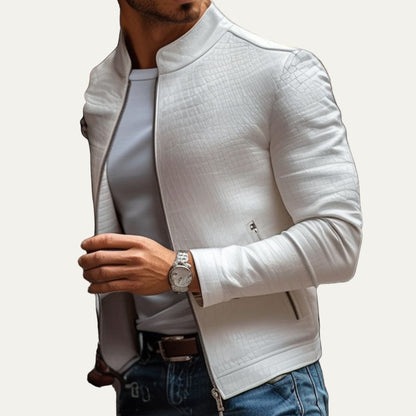 Men’s Crocodile-Texture Leather Jacket