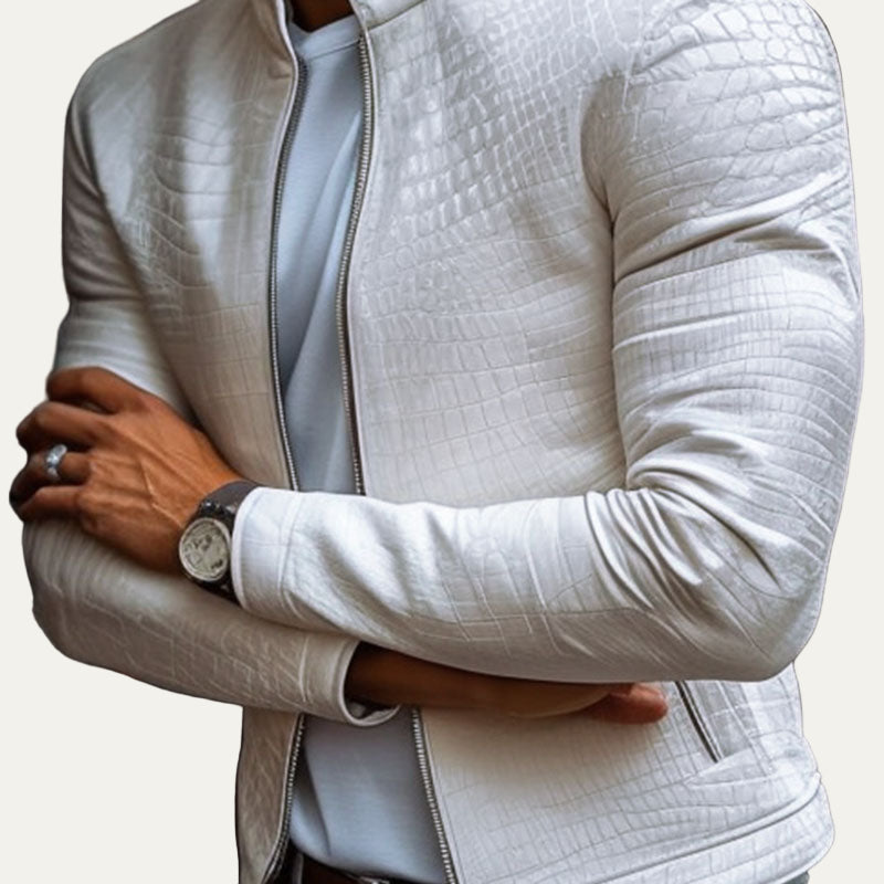Men’s Crocodile-Texture Leather Jacket