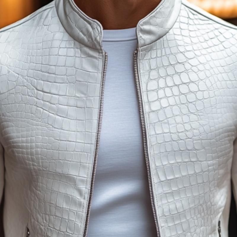 Men’s Crocodile-Texture Leather Jacket