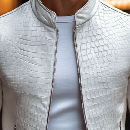 Men’s Crocodile-Texture Leather Jacket