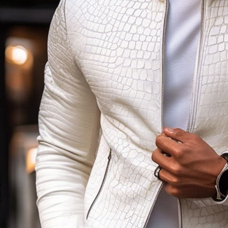 Men’s Crocodile-Texture Leather Jacket