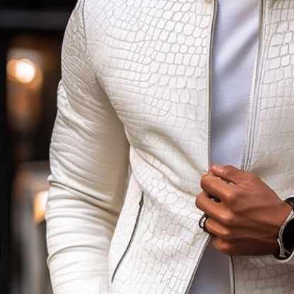 Men’s Crocodile-Texture Leather Jacket
