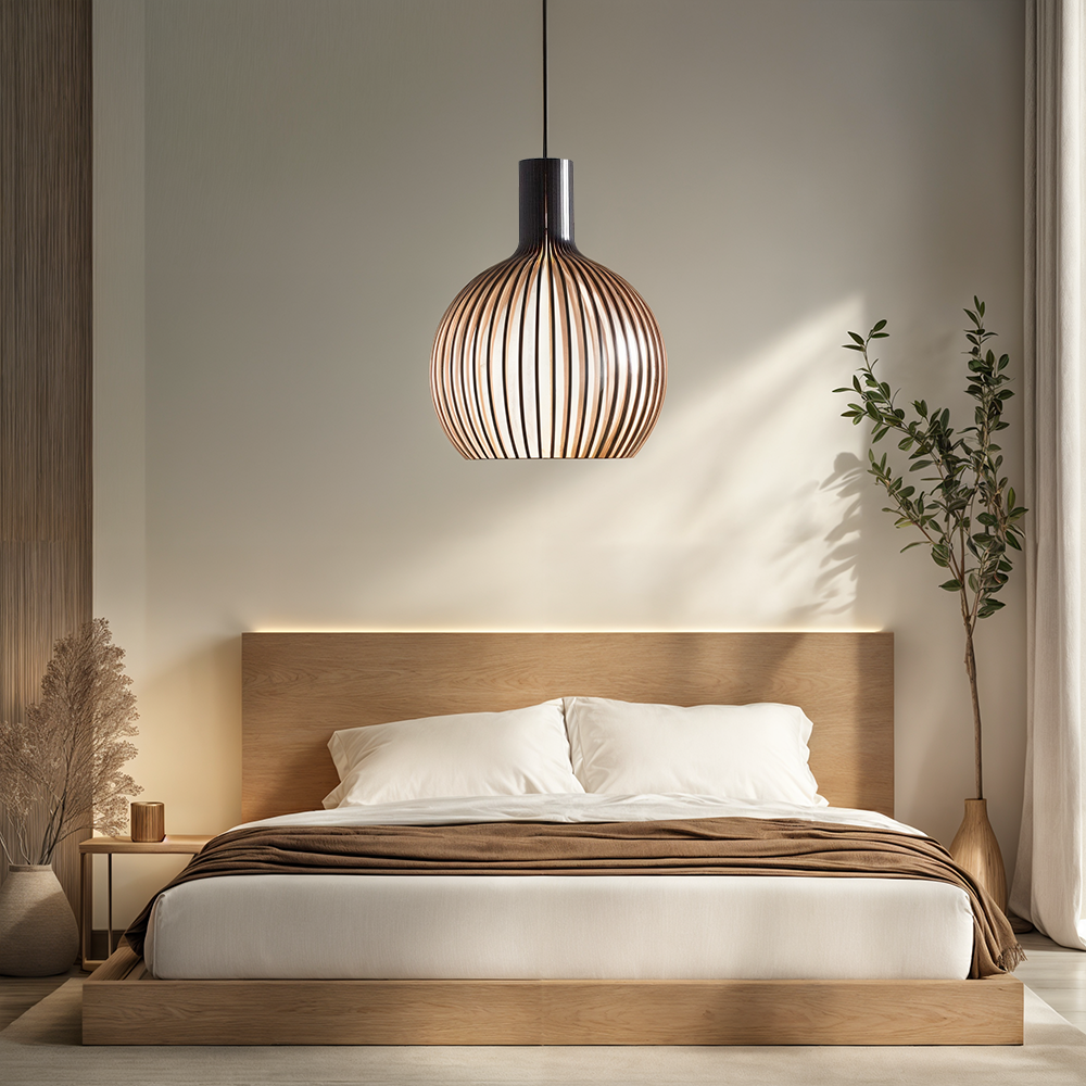 Rustic Wooden Hanging Pendant Lamp with Adjustable Rope