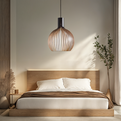 Rustic Wooden Hanging Pendant Lamp with Adjustable Rope