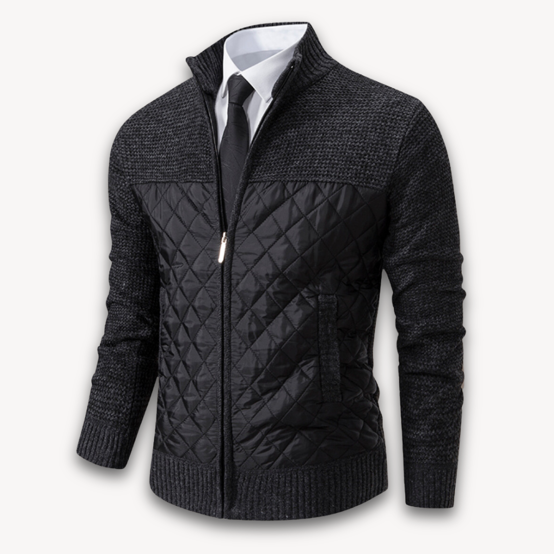 Men's Quilted Jacket with Knitted Sleeves - Warm Casual Outerwear