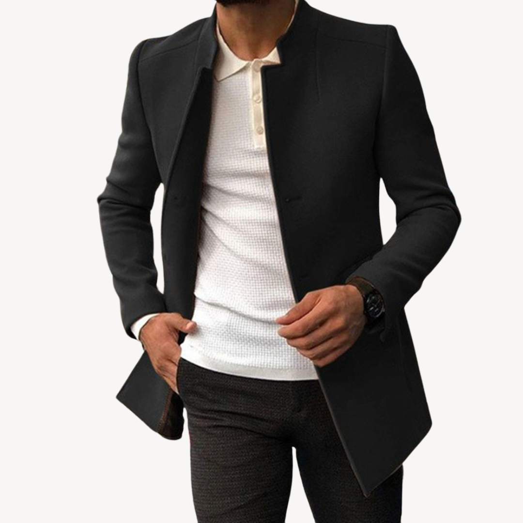 Men’s Minimalist Stand Collar Mid Length Peacoat