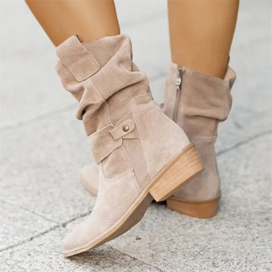 Black Ankle Boots for Women - Stylish Faux Low Heel Booties with Side Tubes